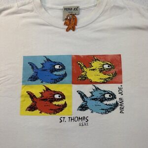 Pirana Joe St Thomas USVI Graphic T-Shirt White Pop Art Fish Mens XXL